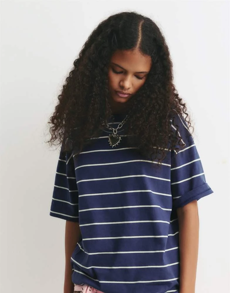 Pull&Bear Pull&Bear Blue striped t-shirt in navy 2