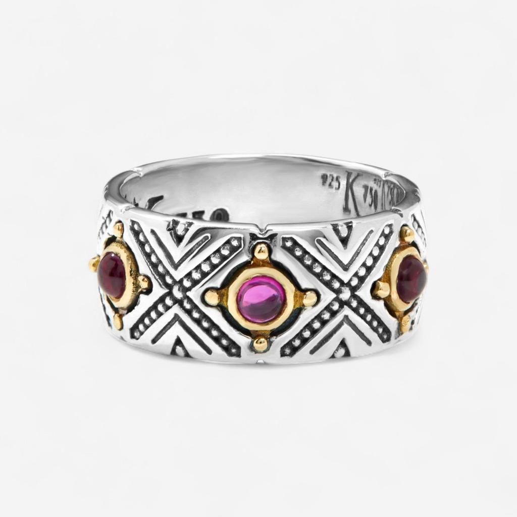 Konstantino Konstantino Dome Sterling Silver 
18K Yellow Gold Corundum Ring Sz. 6 DKJ974-538-S6