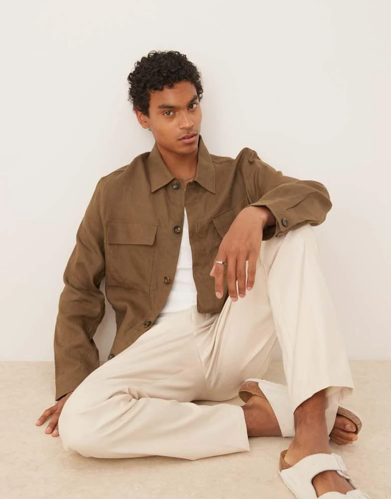 Mango MAN - 100% linen Overshirt with pockets Khaki - S - Men Mango MAN - 100% linen Overshirt with pockets Khaki - S - Men