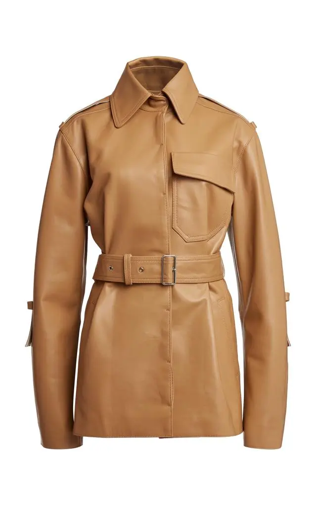 Victoria Beckham Victoria Beckham - Belted Boxy Leather Jacket - Tan - UK 8 - Moda Operandi from Fashion US