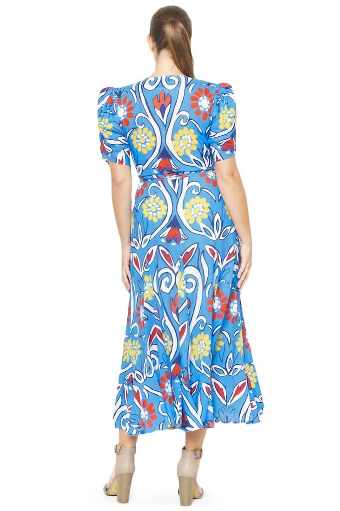 De Loreta Izula Izula Wrap Dress Jaleo Celeste In Blue Multi