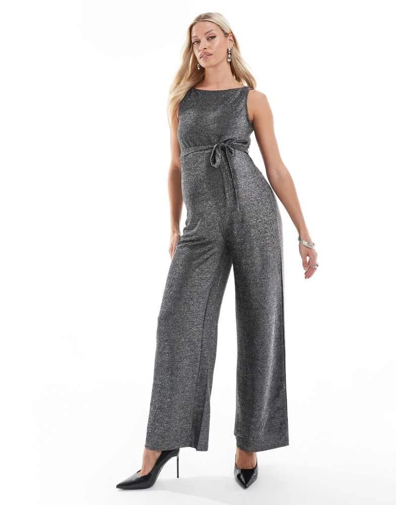 Mama.licious Mamalicious Maternity wide leg glitter jersey jumpsuit in black 1