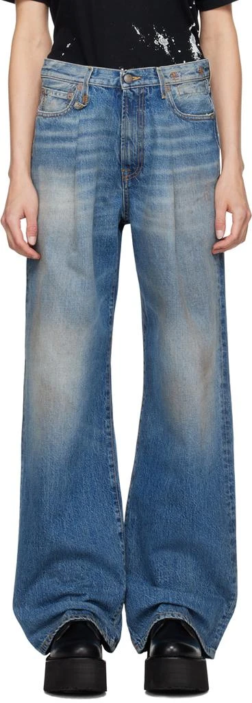R13 SSENSE Exclusive Blue Damon Pleated Wide Leg Jeans 1