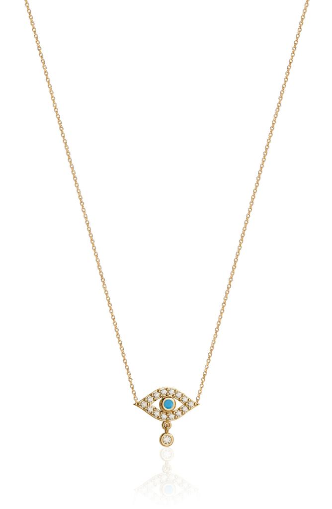 Gabi Rielle Mini Evil Eye Turquoise & CZ Pendant Necklace