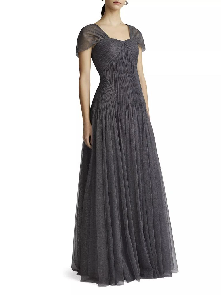 Zac Posen Glitter Tulle Cap-Sleeve Gown 5