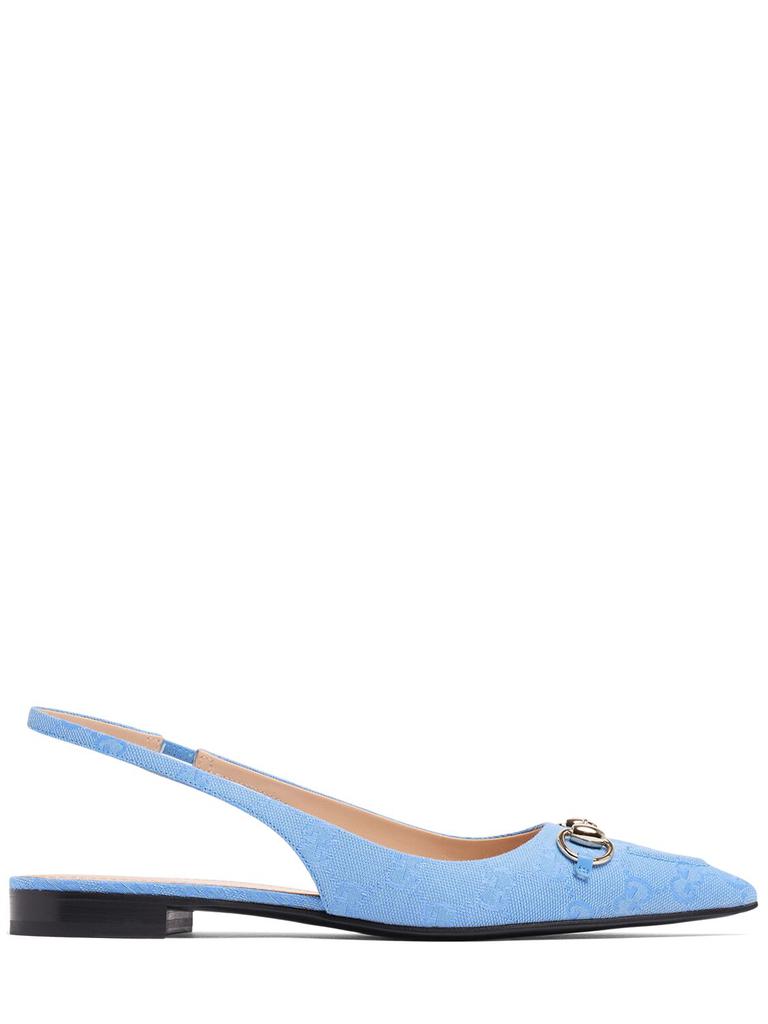 GUCCI 15mm Horsebit Canvas Slingback Flats