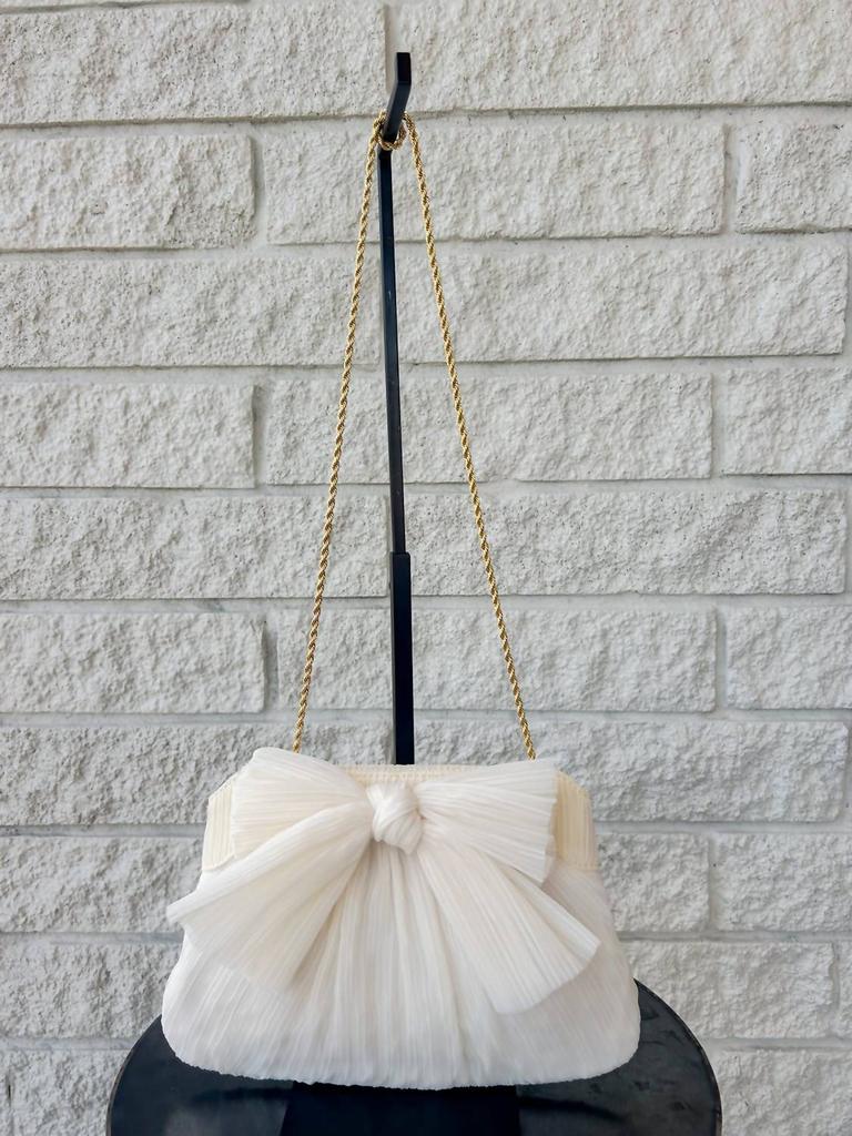 Loeffler Randall Rayne Pleated Bow Clutch In Pearl