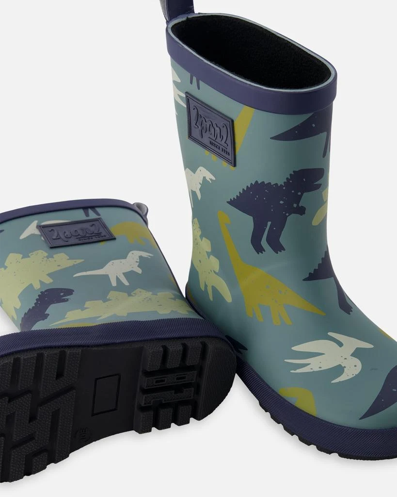 Deux par Deux Rain Boots in Natural Rubber Green Dinosaur Print 3