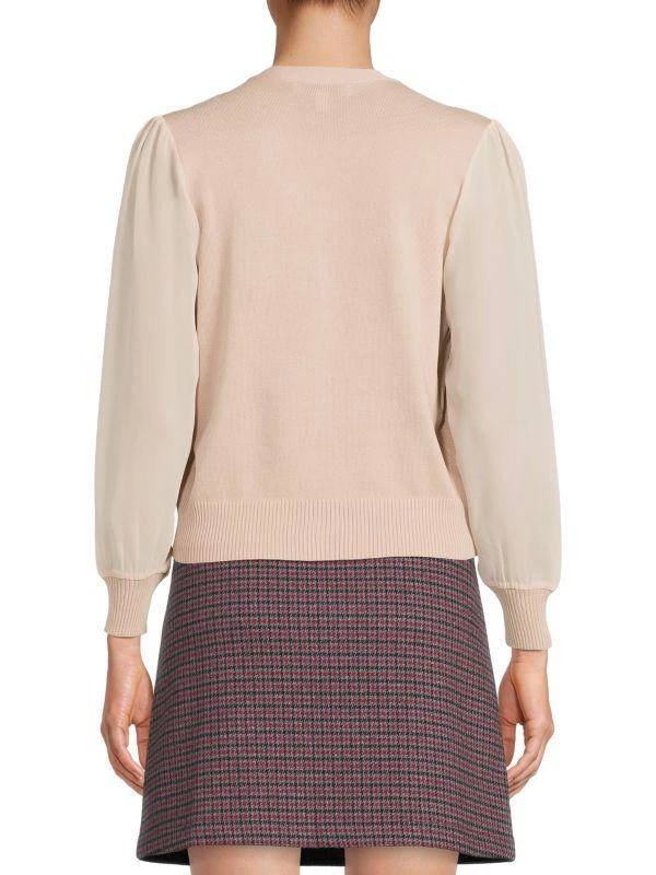 Wdny Puff Sleeve Simulated Pearl Cardigan 2