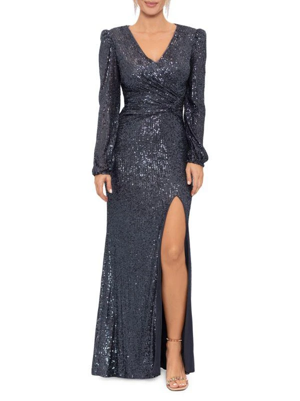 XSCAPE Sequin Puff Sleeve Gown 1