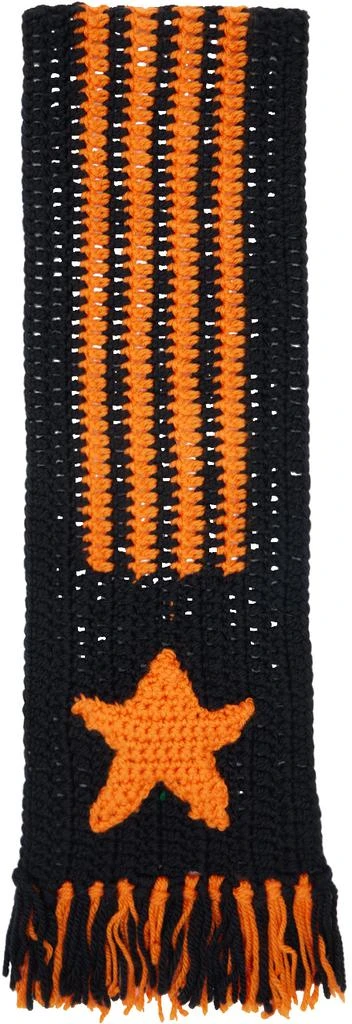 RICE NINE TEN Black & Orange Hand Knitted Crochet Scarf 1