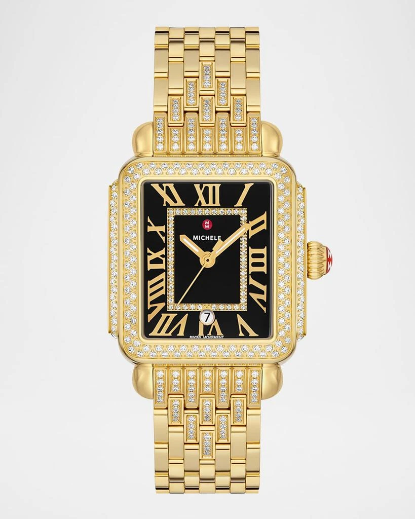 Michele Special Edition Deco Madison Noir Dial Gold Diamond Bracelet Watch 1