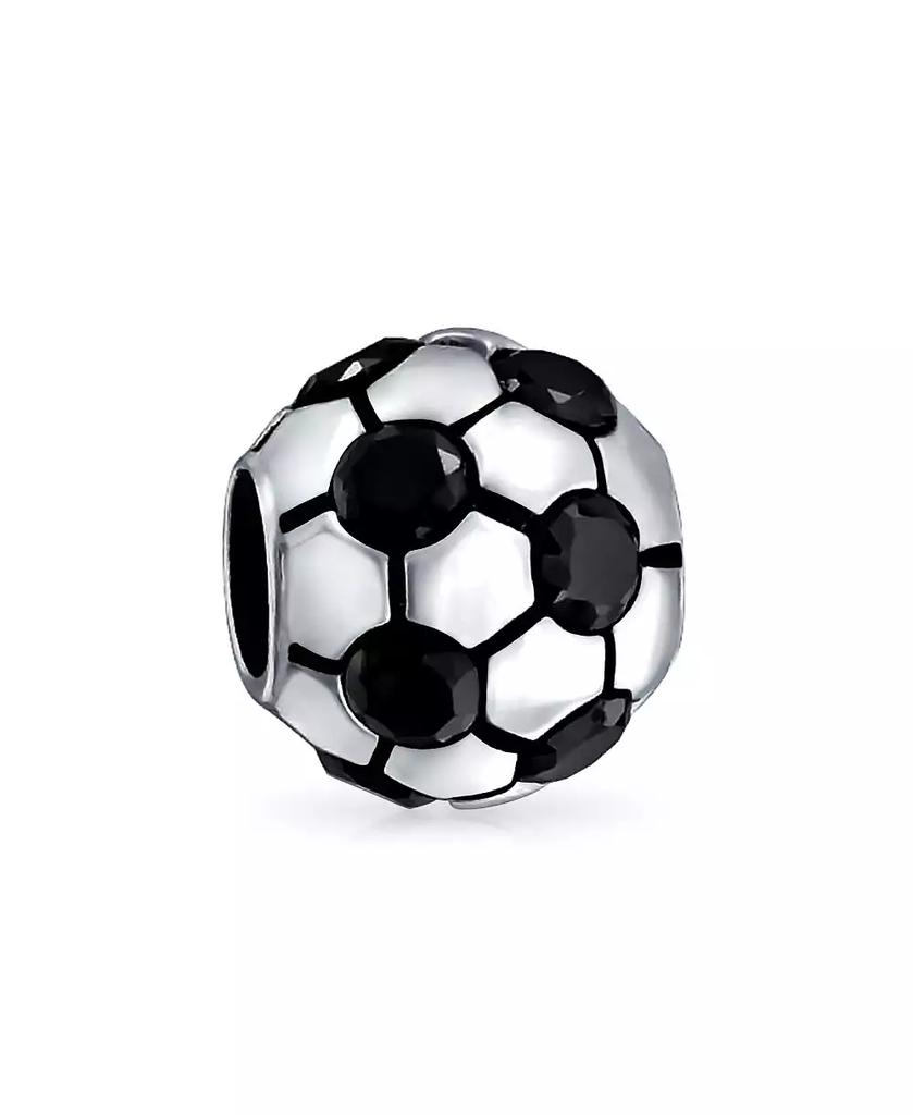 Bling Jewelry Black CZ Soccer Ball Mom Football Player Charm Bead Silver European Bracelet