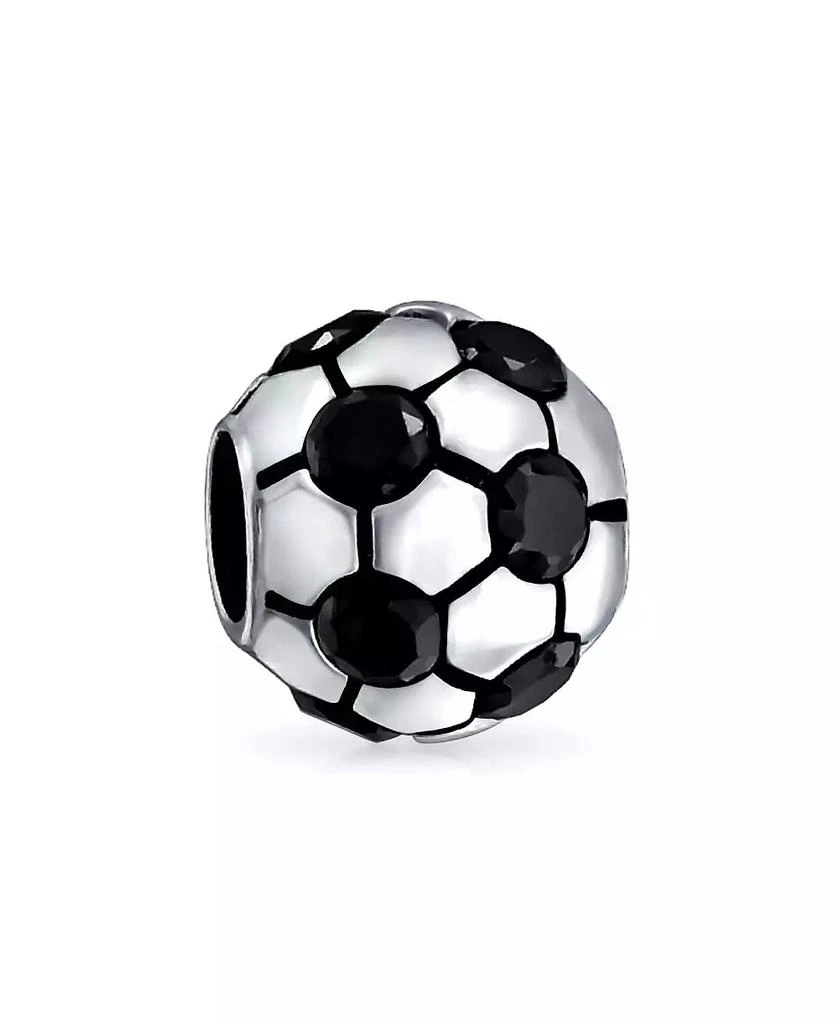Bling Jewelry Black CZ Soccer Ball Mom Football Player Charm Bead Silver European Bracelet 1