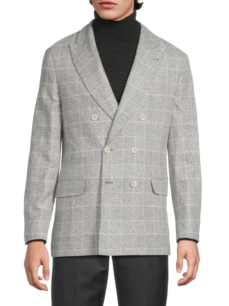 Brunello Cucinelli Glen Check Silk-Wool Blend Double-Breasted Blazer 1