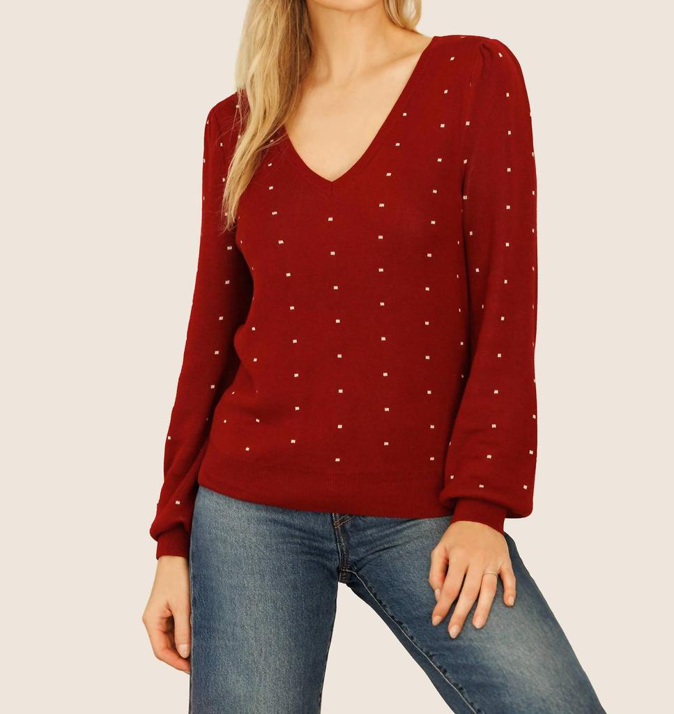 Daniel Rainn Zaria Polka-Dot Pullover Sweater In Deep Burgundy