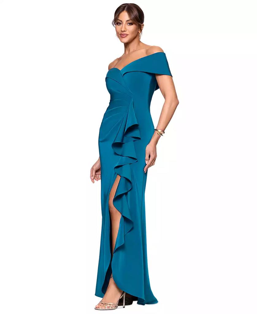 XSCAPE Women's Faile Satin Off-The-Shoulder Gown
