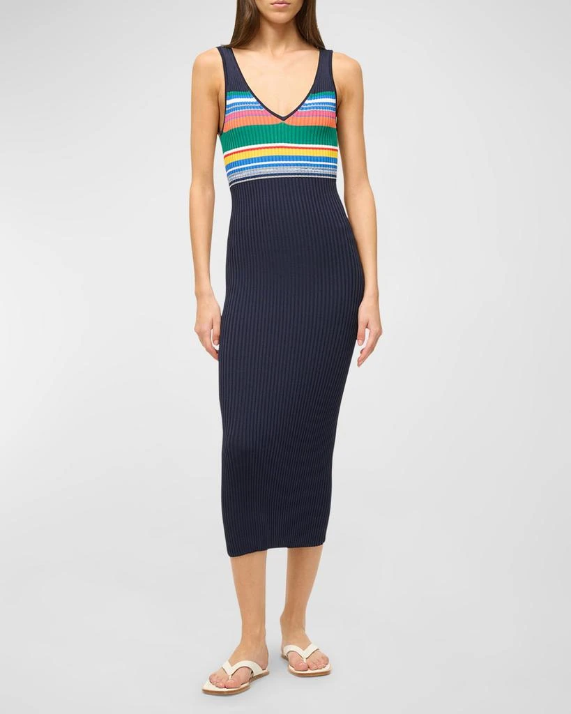Staud Dana Sleeveless Knit Multi-Stripe Midi Dress 1