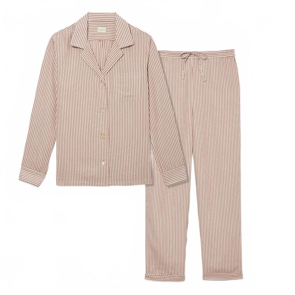 The Sleep Code Women
s Ticking Stripe Long Pj Set In Brown / White 4