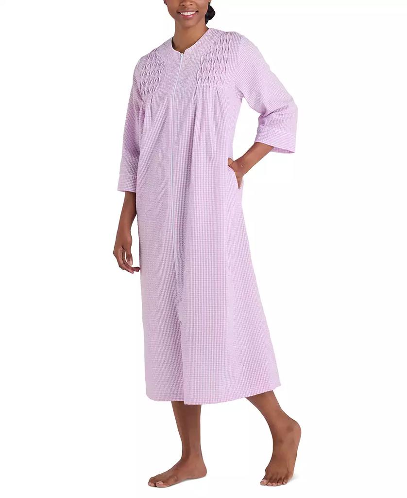 Miss Elaine Petite 3/4-Sleeve Zip-Front Seersucker Robe