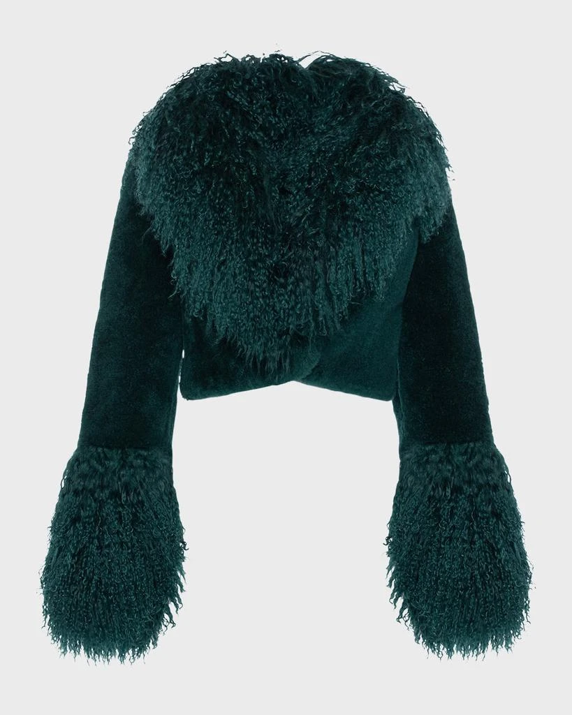 Gorski Cashmere Goat Fur Crop Bolero Jacket with Mongolian Goat Fur Collar and Cuffs 1