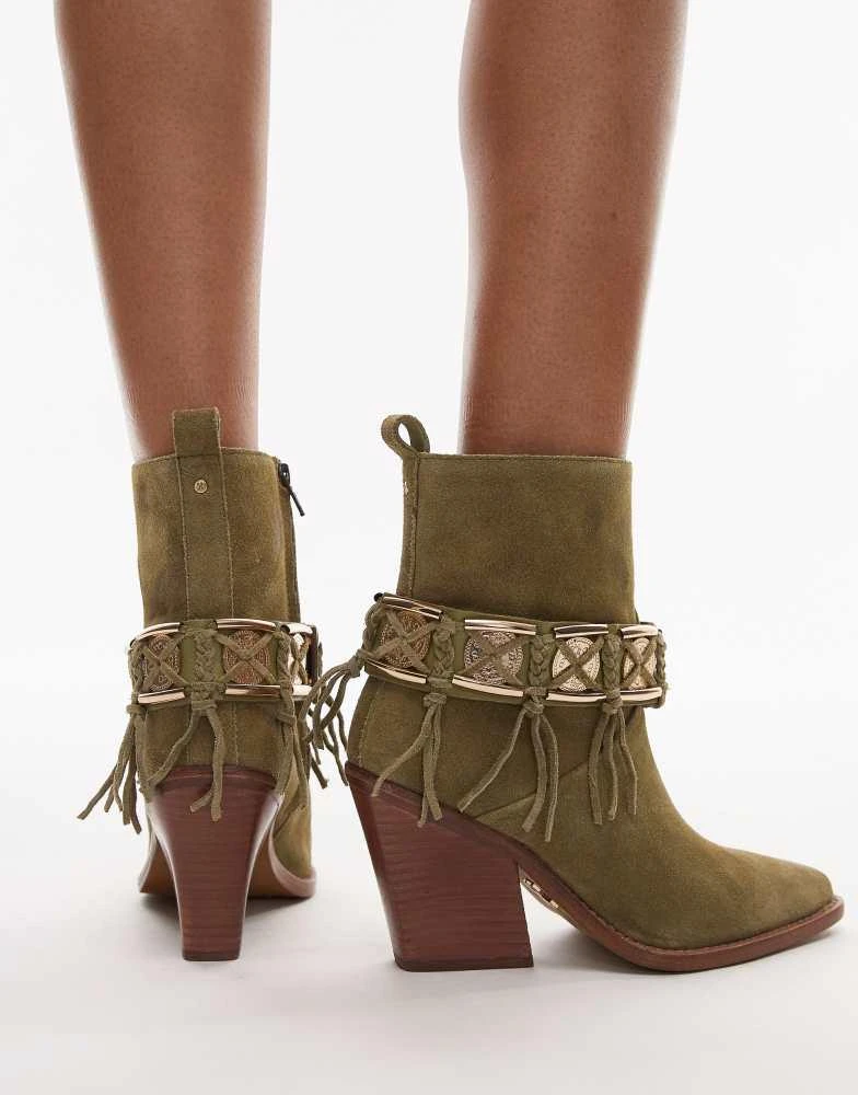 Bronx Bronx New-kole fringe western ankle boots in khaki suede 3