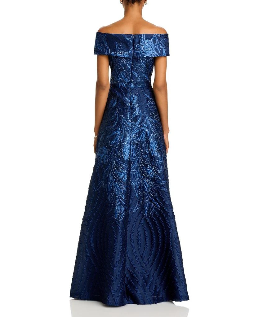 Teri Jon Off-the-Shoulder Metallic Jacquard Gown 4