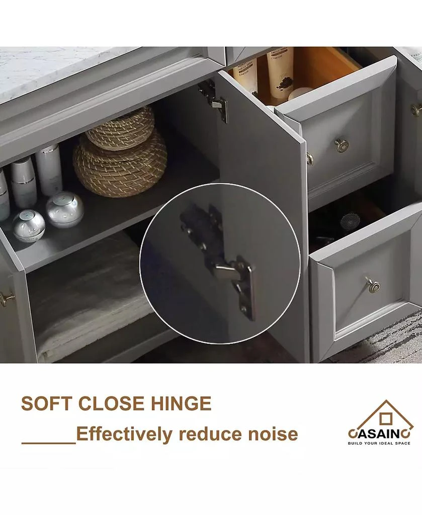 CASAINC 60-Inch Solid Wood Bathroom Vanity with Marble Top and Ceramic Basin 4