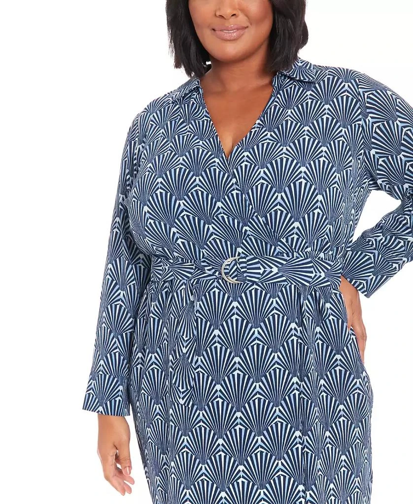London Times Plus Size Geo-Print Collared Belted Dress 3