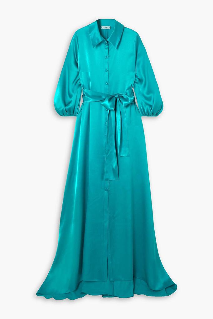 Halpern Belted silk-satin maxi shirt dress