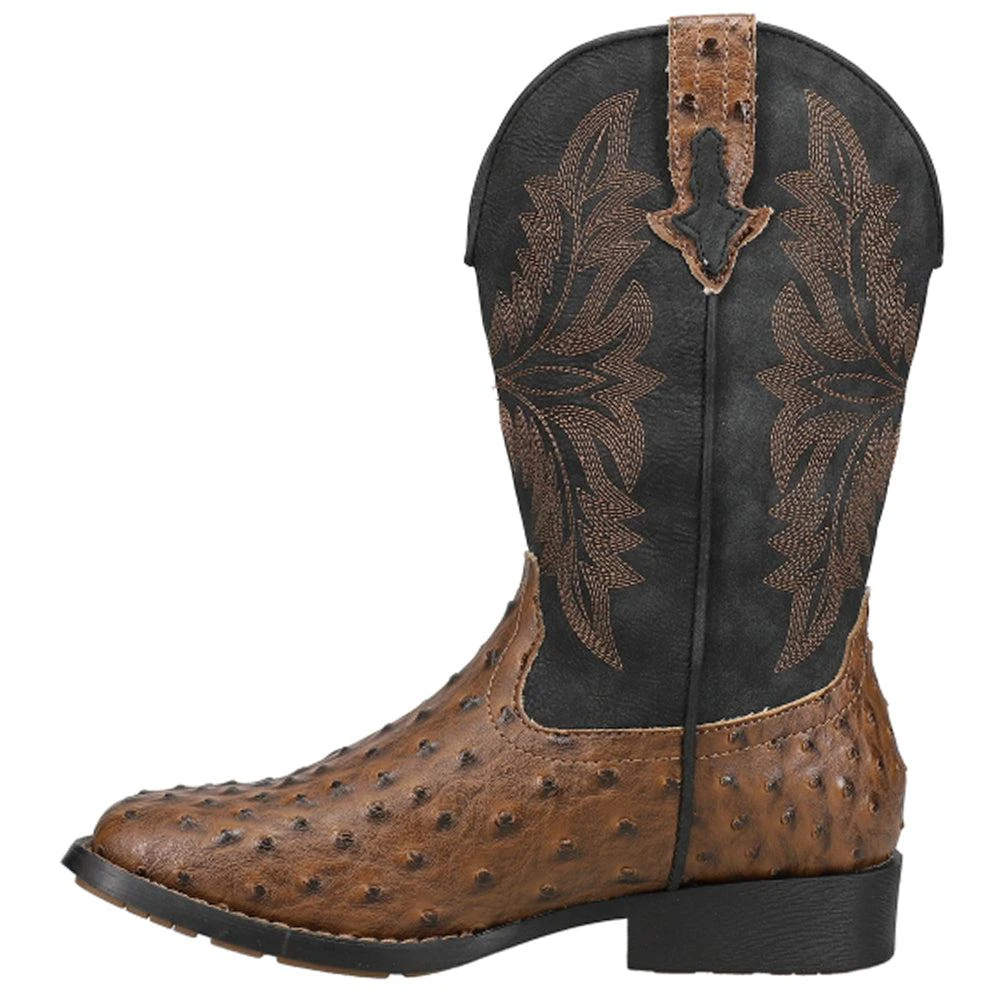 Roper Jed Ostrich Square Toe Cowboy Boots (Big Kid) 3