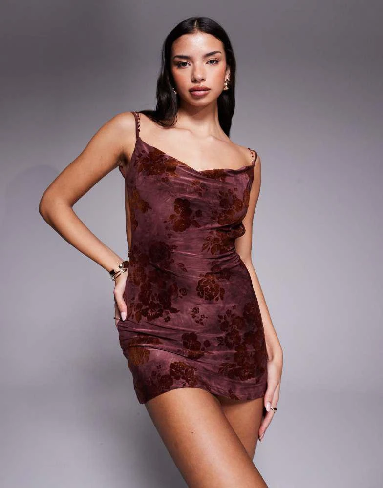 Tiger Mist Tiger Mist Sparrow devore cowl neck beaded cross back detail mini dress in chocolate floral - Dresses & Skirts - Free Shipping - BeyondStyle Tiger Mist Tiger Mist Sparrow devore cowl neck beaded cross back detail mini dress in chocolate floral - Dresses & Skirts - Free Shipping - BeyondStyle