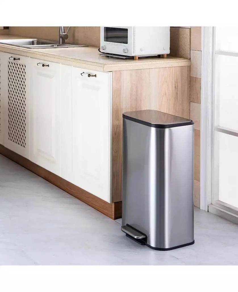 gaomon Stainless Steel Garbage Can with Lid, Step-On Pedal and Inner Bucket, Rectangular Trash Can for Kitchen 6