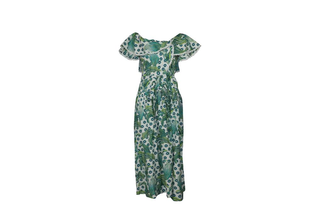 Temperley London Florrie Wrap Dress in Green Print Cotton