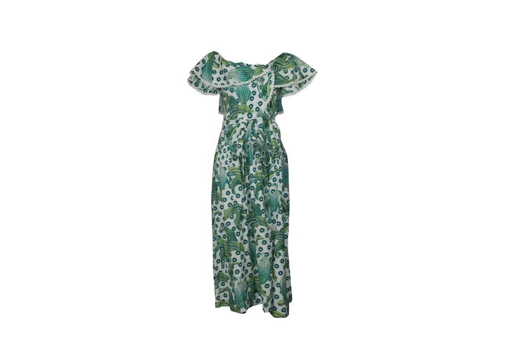 Temperley London Florrie Wrap Dress in Green Print Cotton 1