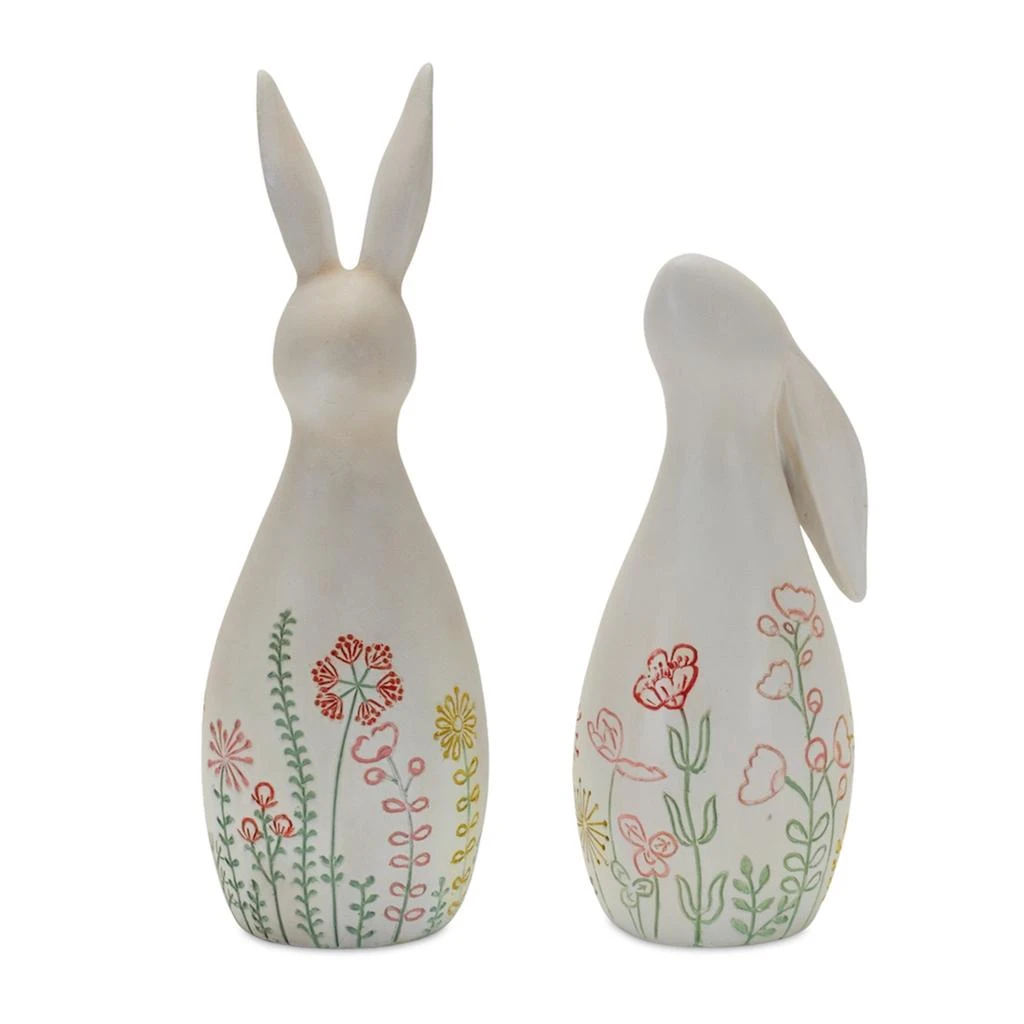 Hivvago Modern Bunny Rabbit Figurine with Etched Floral Design (Set of 2) 2