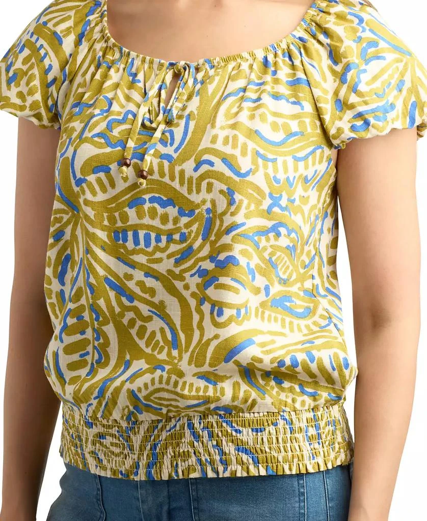 BCX Juniors' Printed Bubble-Sleeve Smocked-Hem Peasant Top 3