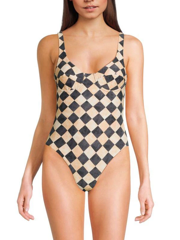 WeWoreWhat Checkered One Piece Swimsuit 1