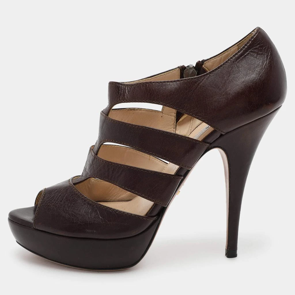 Prada Prada Brown Leather Caged Booties Size 38 1