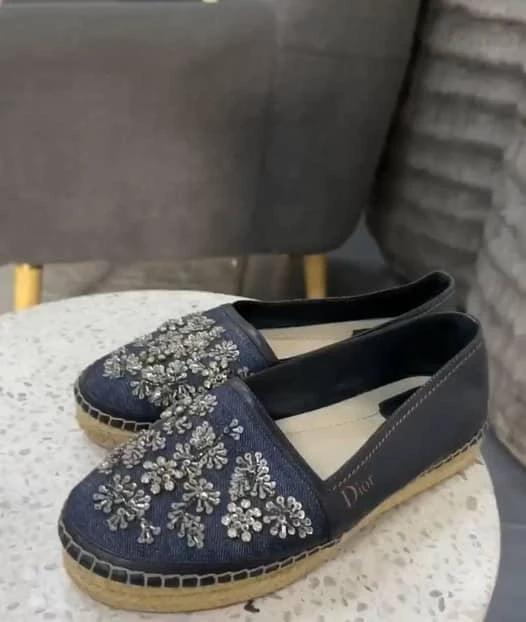 Dior Dior Black/Blue  Denim and Leather Embellished Espadrille Flats Size 36.5 2