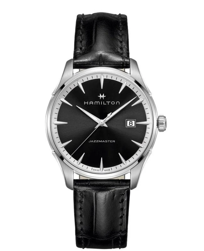 Hamilton Hamilton Jazzmaster Gent Quartz Black Dial Leather Strap Men's Watch H32451731 1