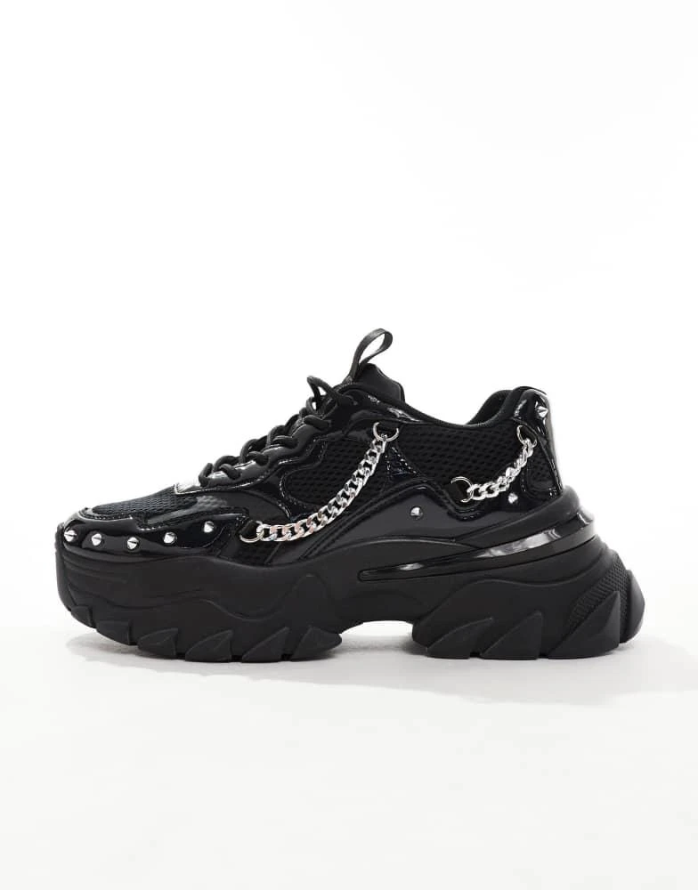 ASOS ASOS DESIGN chunky trainers in black with metal hardware 2