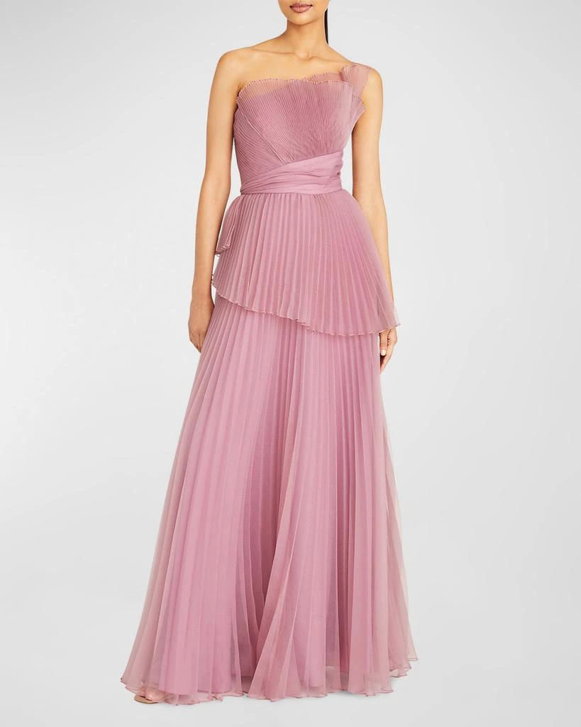 Theia Delphine Pleated Organza A-Line Gown 2