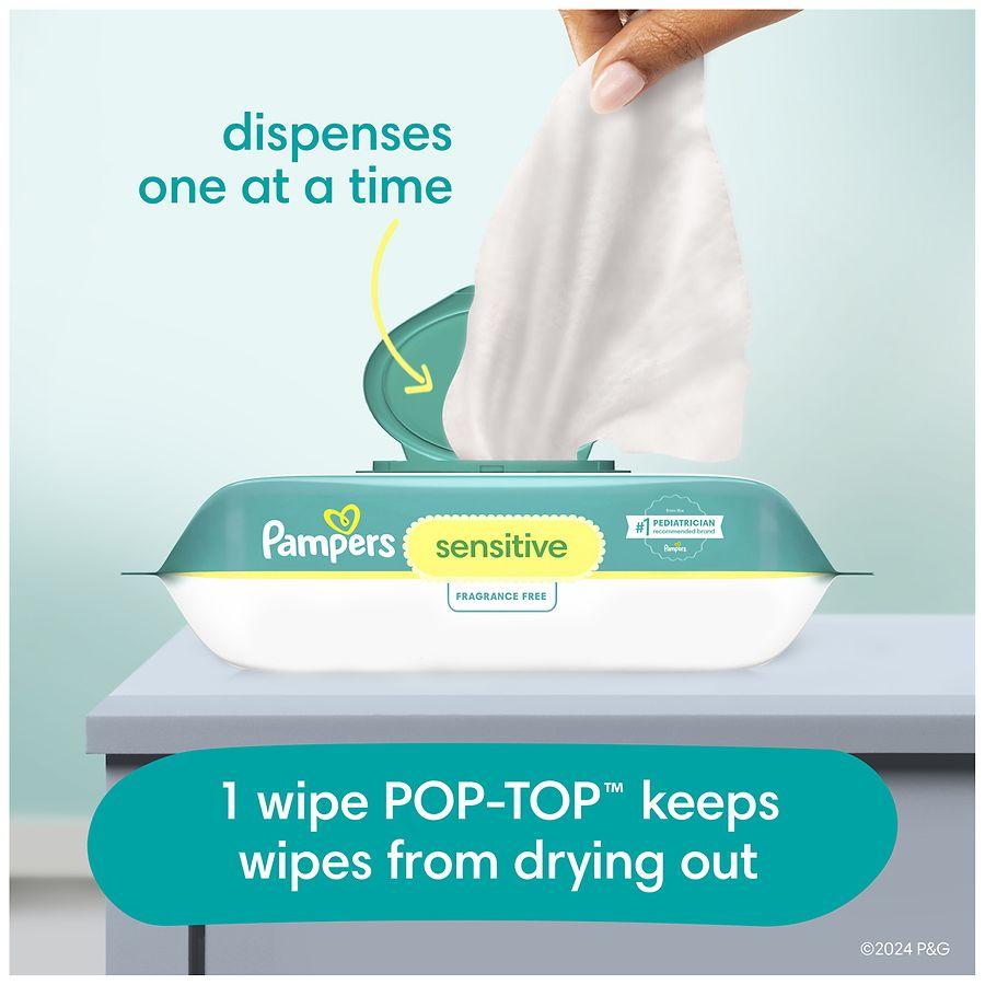 Pampers Sensitive Baby Wipes, Clinically Proven, Water Based, Hypoallergenic No scent, 168