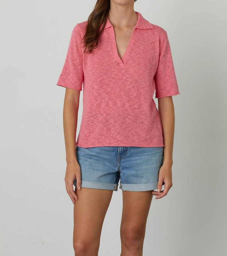 Velvet by Graham & Spencer Velvet Linen Polo Torie Top In Rose 1