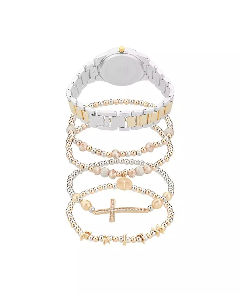 American Exchange Women's Shiny Two-Tone Metal Alloy Analog Watch 33mm with Stackable Bracelets Gift Set 3