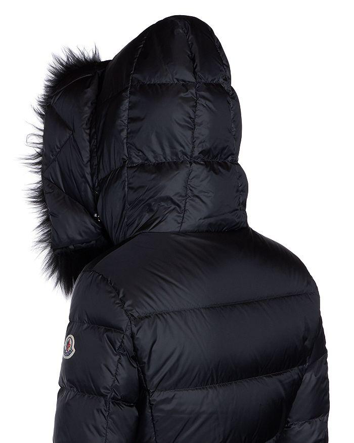 Moncler Boed Belted Down Jacket with Shearling Hood Trim