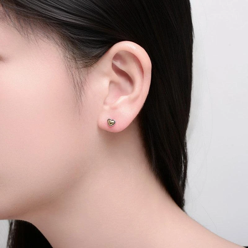 Genevive Sterling Silver Two-Tone Heart Design Stud Earrings 3