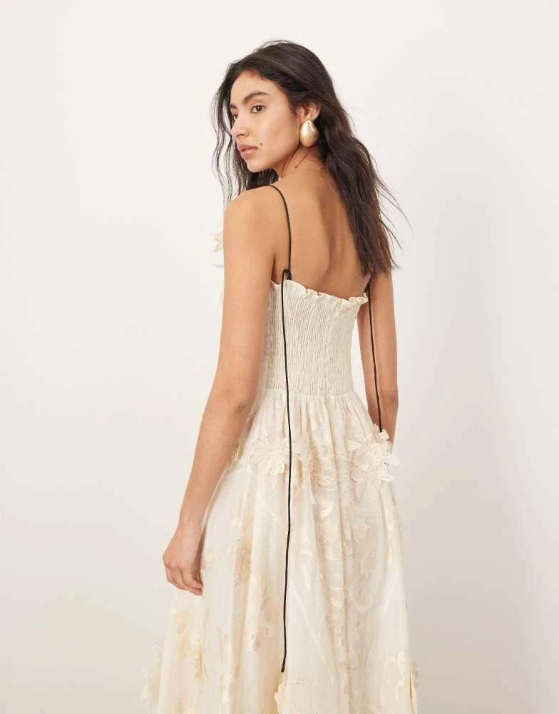 fitted lace wedding dress Rent Asos Edition Puff Sleeve Midi Dress With Cut Out Back And Beaded  Embroidery In Blue main image 1