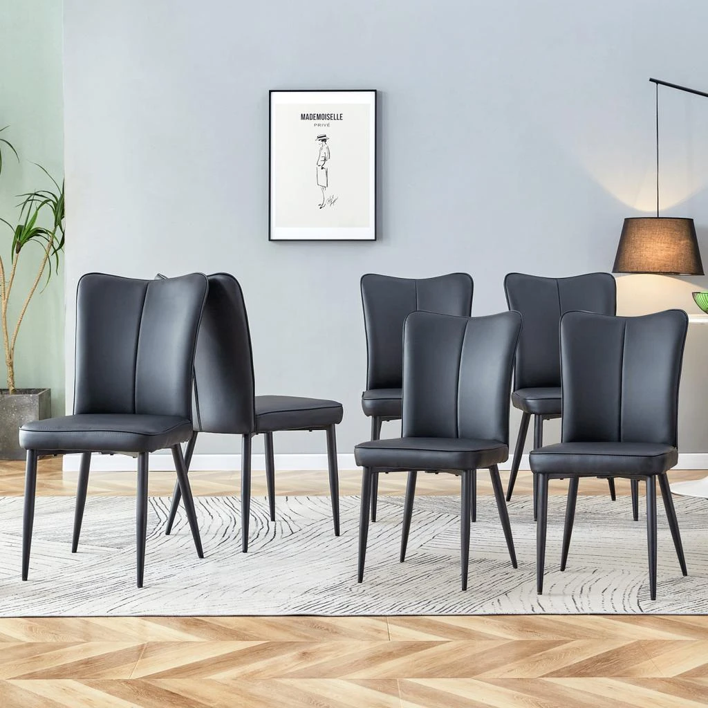 Streamdale Furniture Streamdale Modern Black PU Chair Set - 6 Pieces, smooth line backrest.